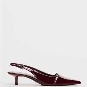 Zara Burgundy Patent Slingback Kitten Heel Pumps